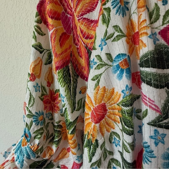 En Crème Floral Printed Puff Sleeve Tiered Mini Dress with Lurex Medium - Picture 15 of 15